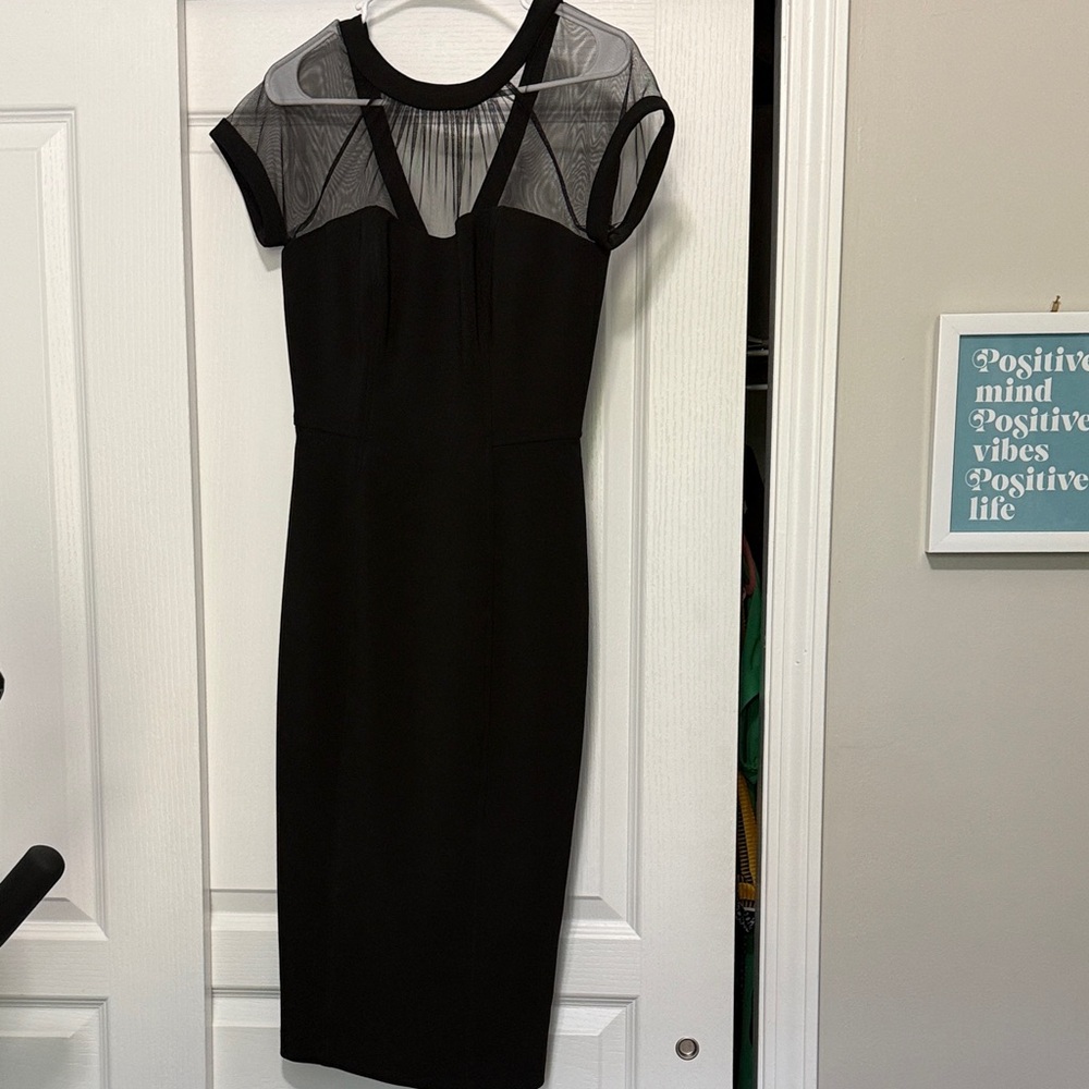 Maggy London Black Midi Dress with Sheer Details